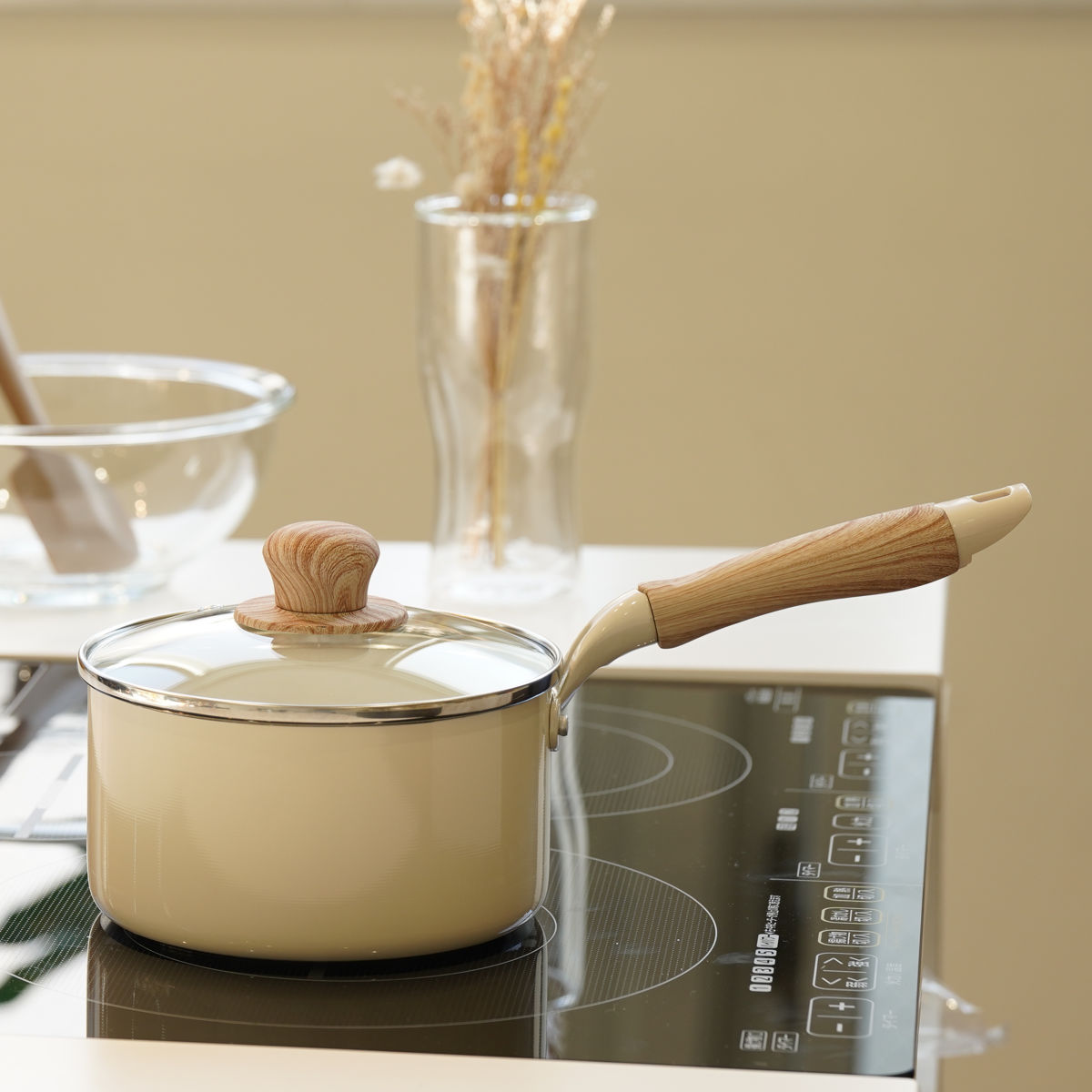 パール金属 片手鍋 16cm IH対応 ガラス蓋付き セラミール （ ガス火