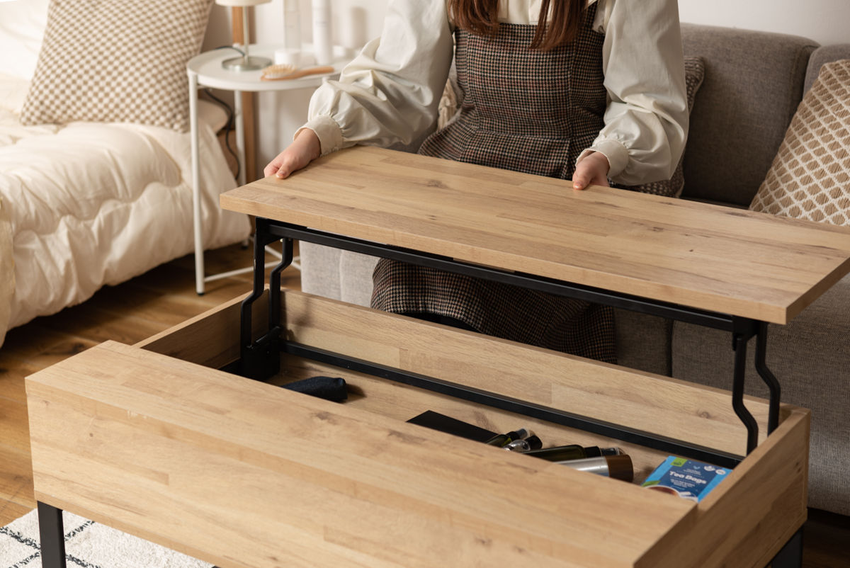 東谷 センターテーブル 幅90cm 2WAY 高さ調節 木目調 （ 昇降式 ロー