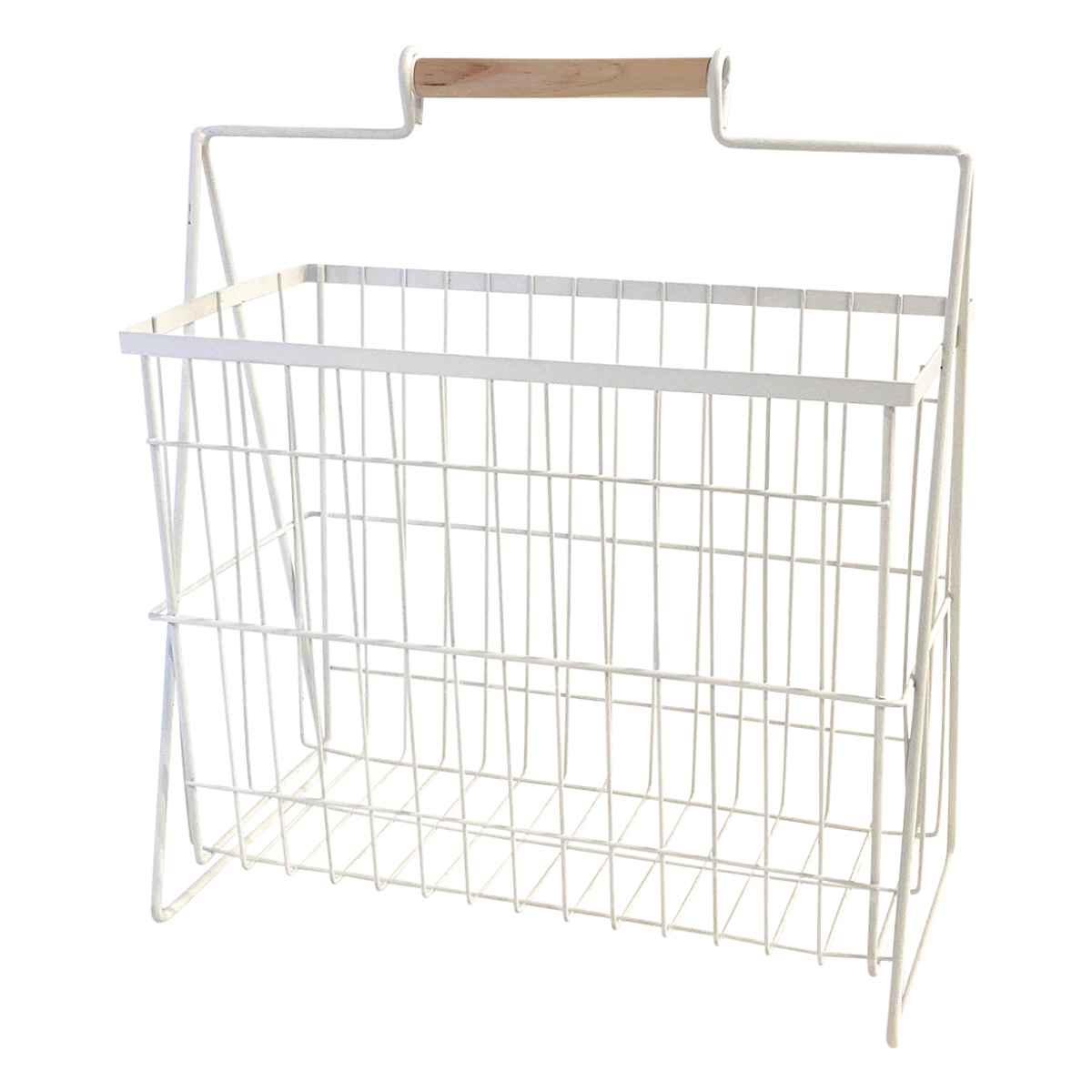 マガジンラック アイアン 木製持ち手付き リーニエ （ ワイヤー