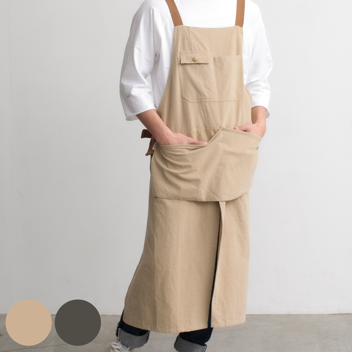 エプロン 綿100％ メンズガーデニングエプロン ポケット付き ループ