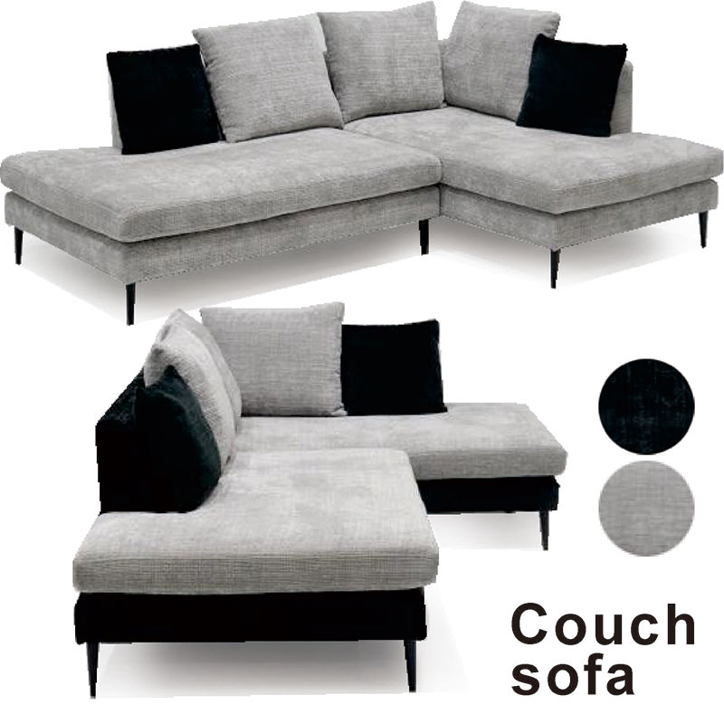 カウチソファー ソファ ファブリック 3人掛け 座面 広め L字型 黒