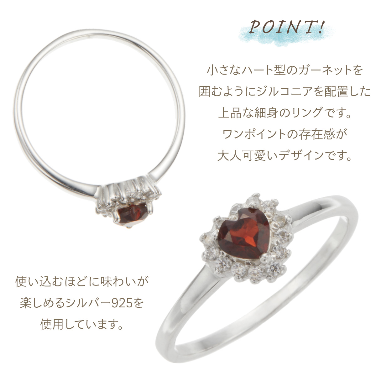 リング レディース シルバー925 天然石 ガーネット キュービック