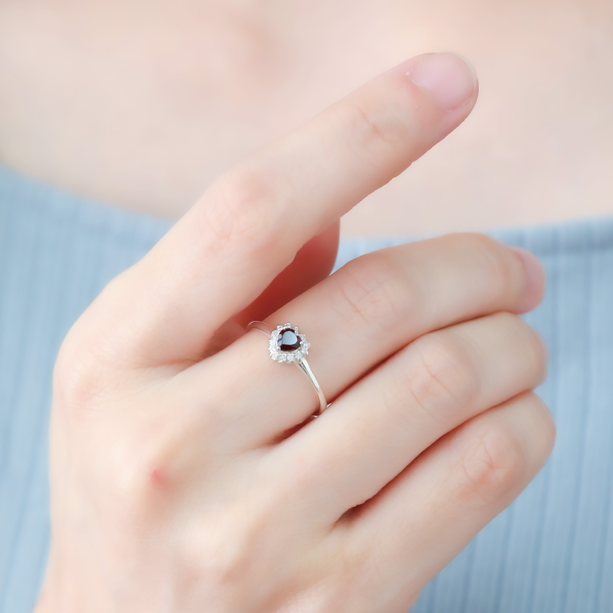 リング レディース シルバー925 天然石 ガーネット キュービック