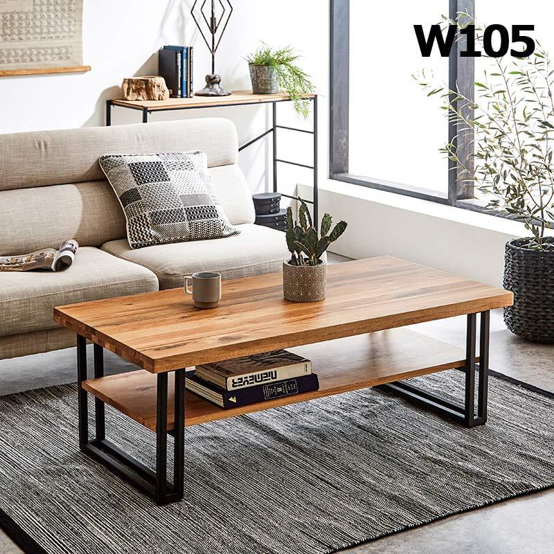 リビングテーブル 収納付き 105cm ローテーブル 木製 木目調 棚付き