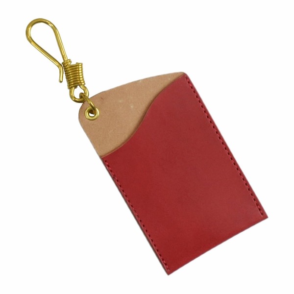 名入れ 刻印付き 真鍮フック レザー ヌメ革 ICカードケース パスケース