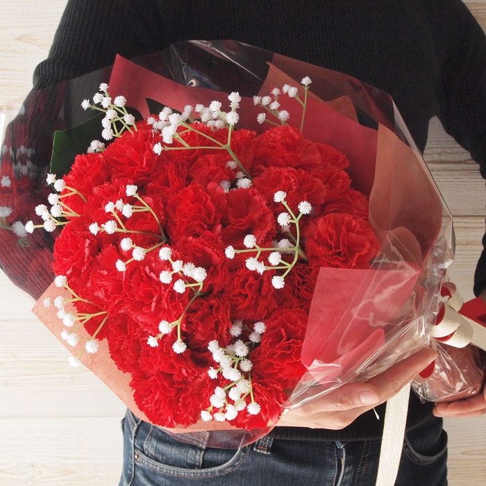 ソープフラワー花束 レッド 60本 ローズ カーネーション ひまわり 還暦