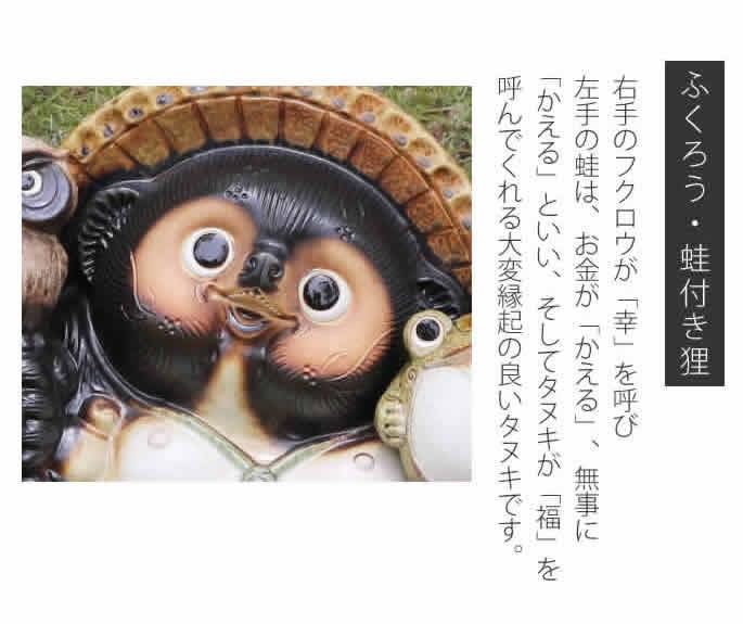 信楽焼 13号ふくろう蛙持ち狸 たぬき タヌキ 開運 縁起物 可愛い 陶器