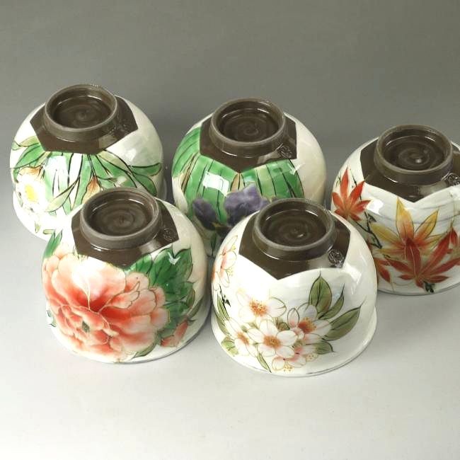 京焼 清水焼 四季彩五草花お茶呑茶碗揃え 陶あん : 松韻堂 Yahoo!店