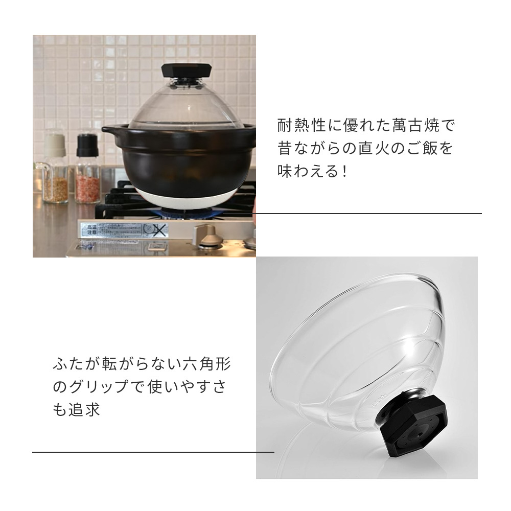 HARIO（ハリオ） 土鍋 ご飯釜 ご飯鍋 フタがガラスのご飯釜 2合 3合