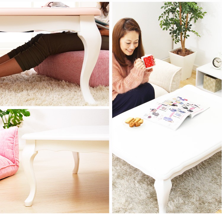 こたつテーブル 姫系 長方形 ピンク 猫脚 アンティーク フェミニン 姫