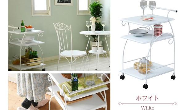 キッチンワゴン キャスター付き 棚収納 アンティーク調 コンパクト