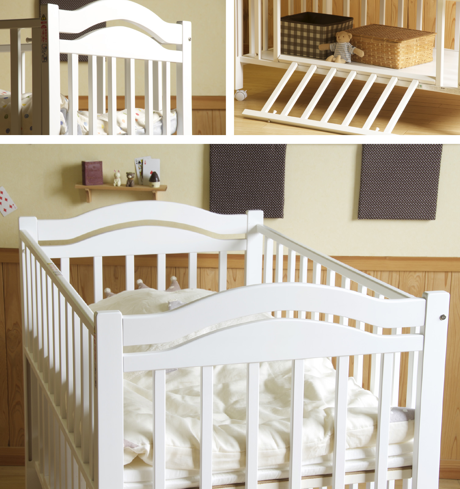 石崎家具 日本製 ベビーベッド「アリス WH（ホワイト）（B品