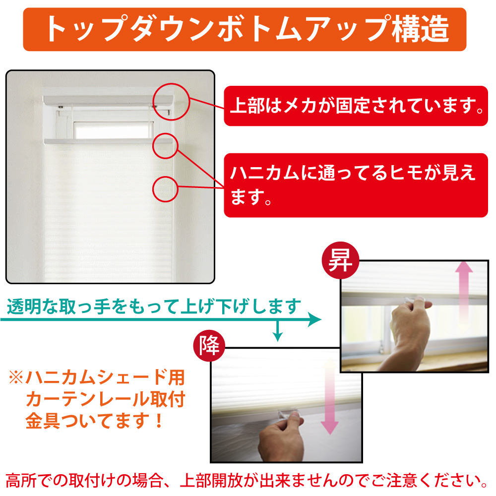 スマイル商店 コードレス ハニカムシェード レースタイプ 上下開閉 丈