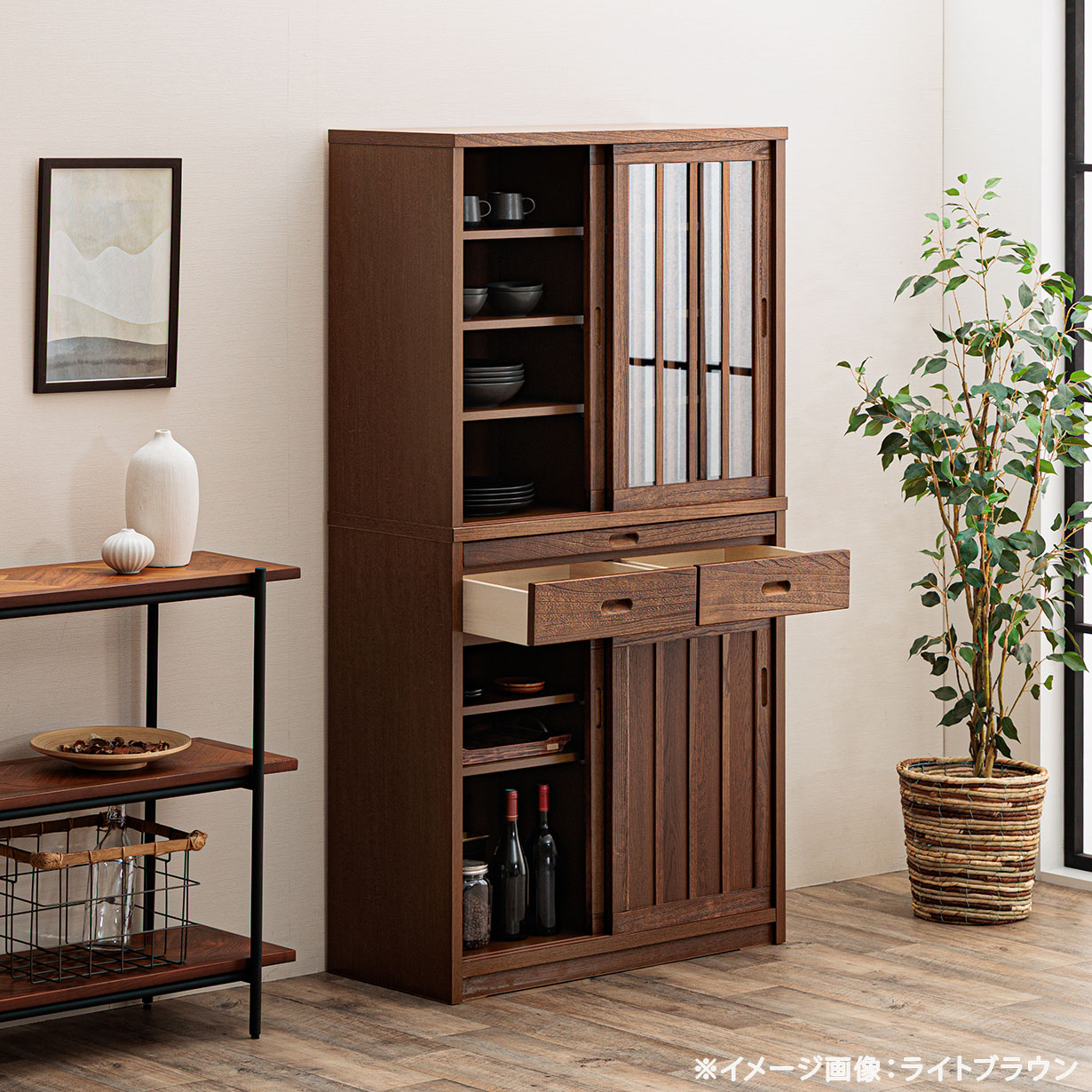 食器棚 キッチンボード 幅90cm カップボード グラフィックスダボ