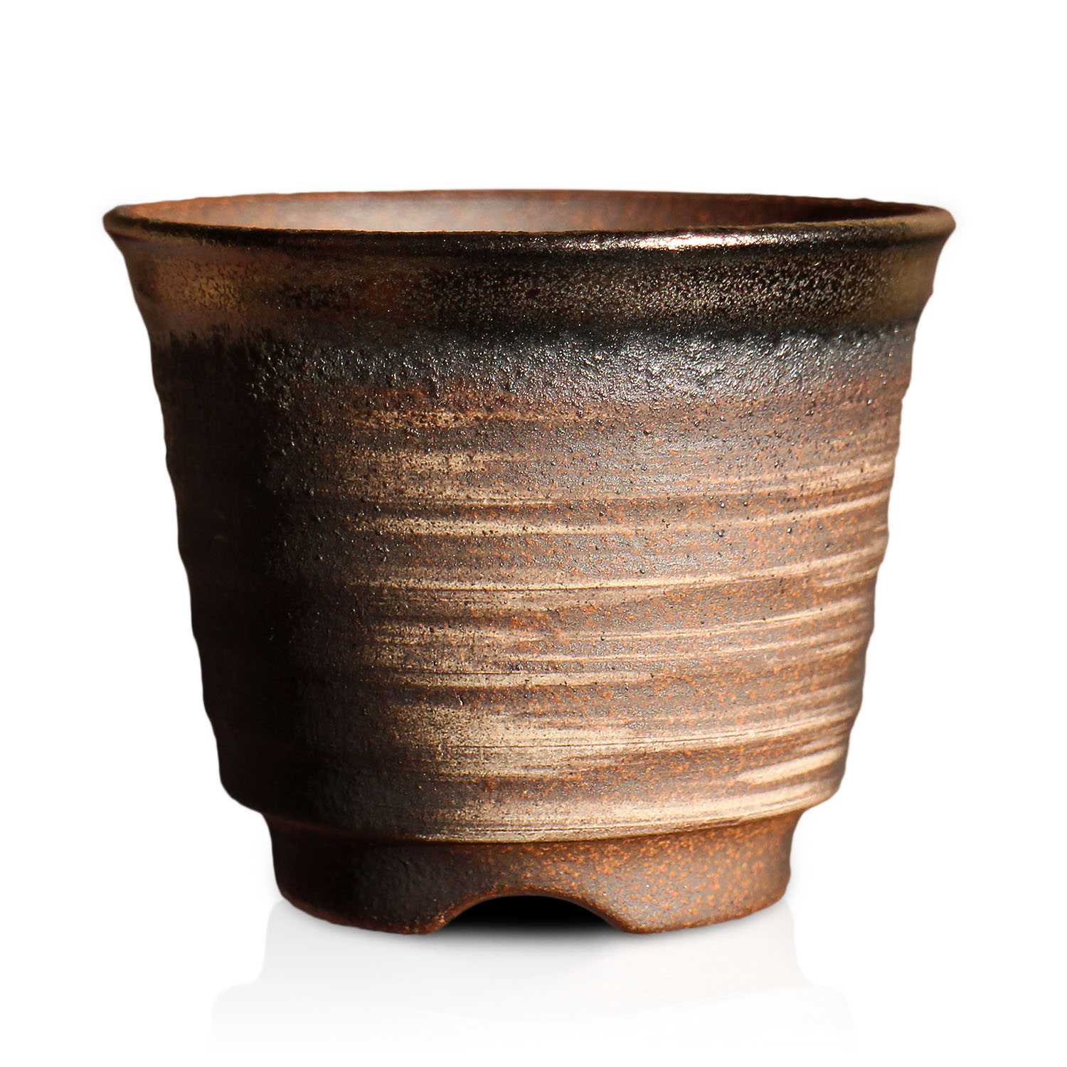 盆栽鉢 六平 3号 四日市萬古焼 金彩 黒 赤吹 金吹 黒吹 5色 丸 円形