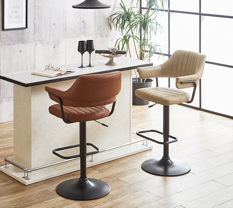 カウンターチェア バーチェア 背もたれ付き 肘付き 回転 昇降式 座面高