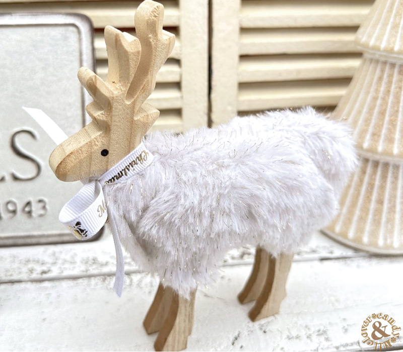 クリスマス雑貨 もこもこトナカイ ファー ウッドディアースタンド