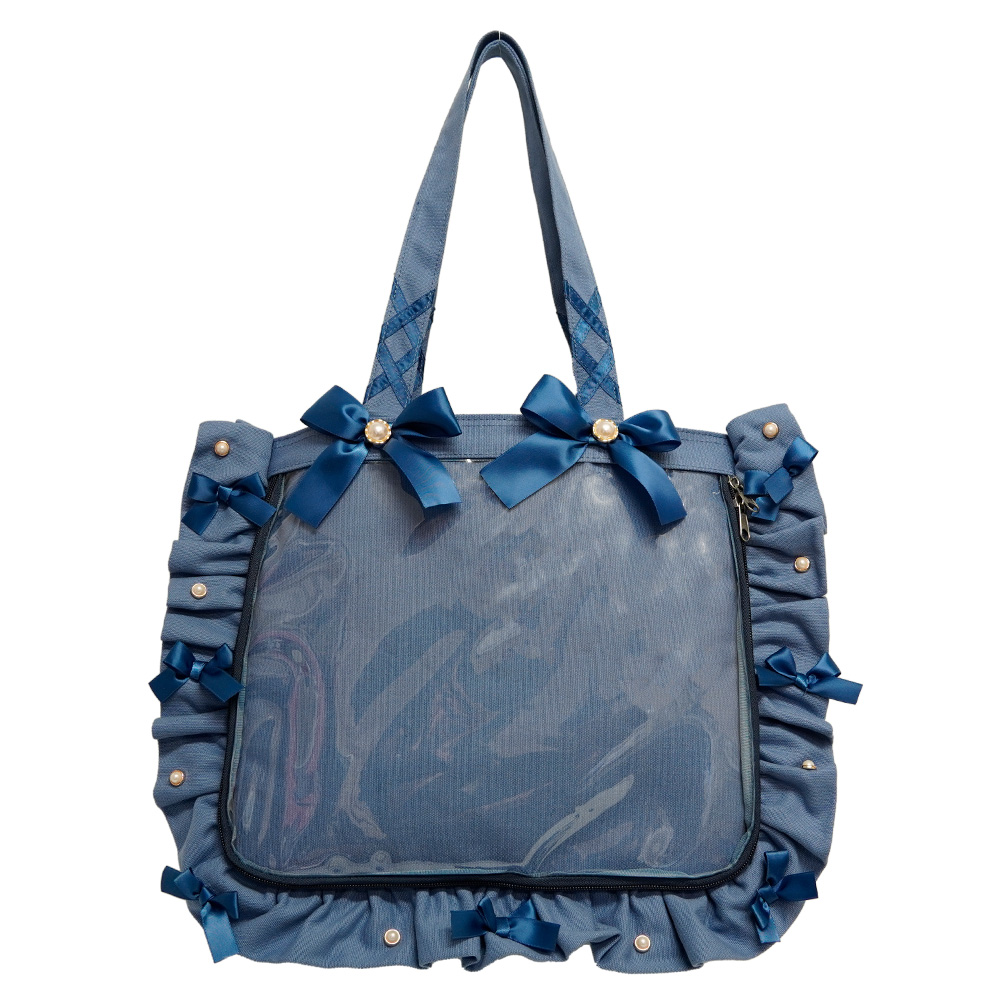 痛バッグ トート ビニールトートバッグ フリル スタッズ パール 装飾