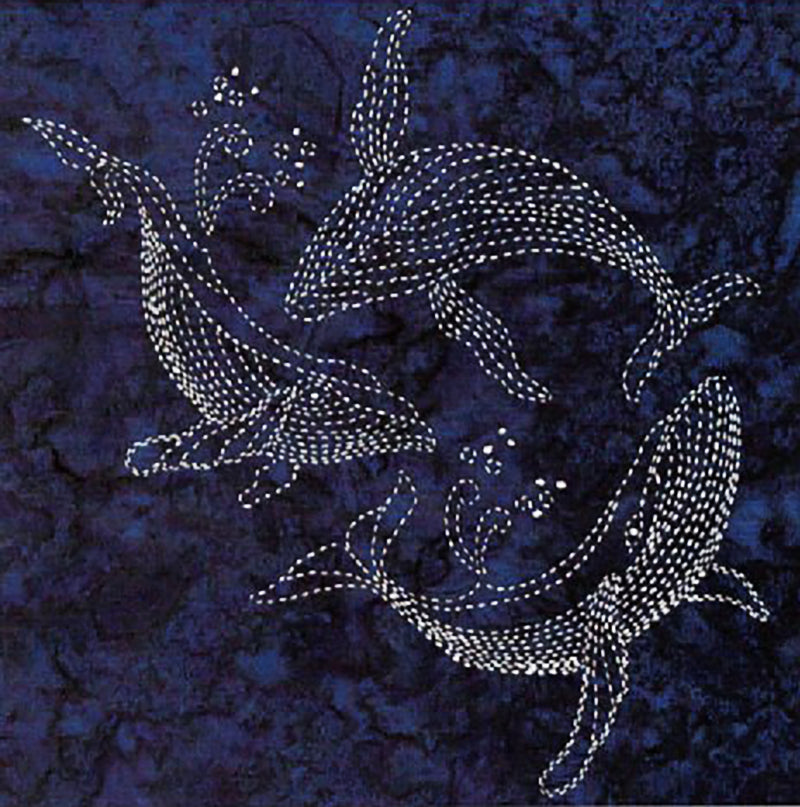 Sashiko - Pre-printed Sea Life Panel - OCEAN Series - HUMPBACKS