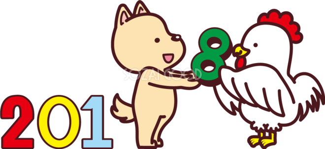 2018の6を酉が戌に渡す2018干支の無料イラスト75983 | 素材Good