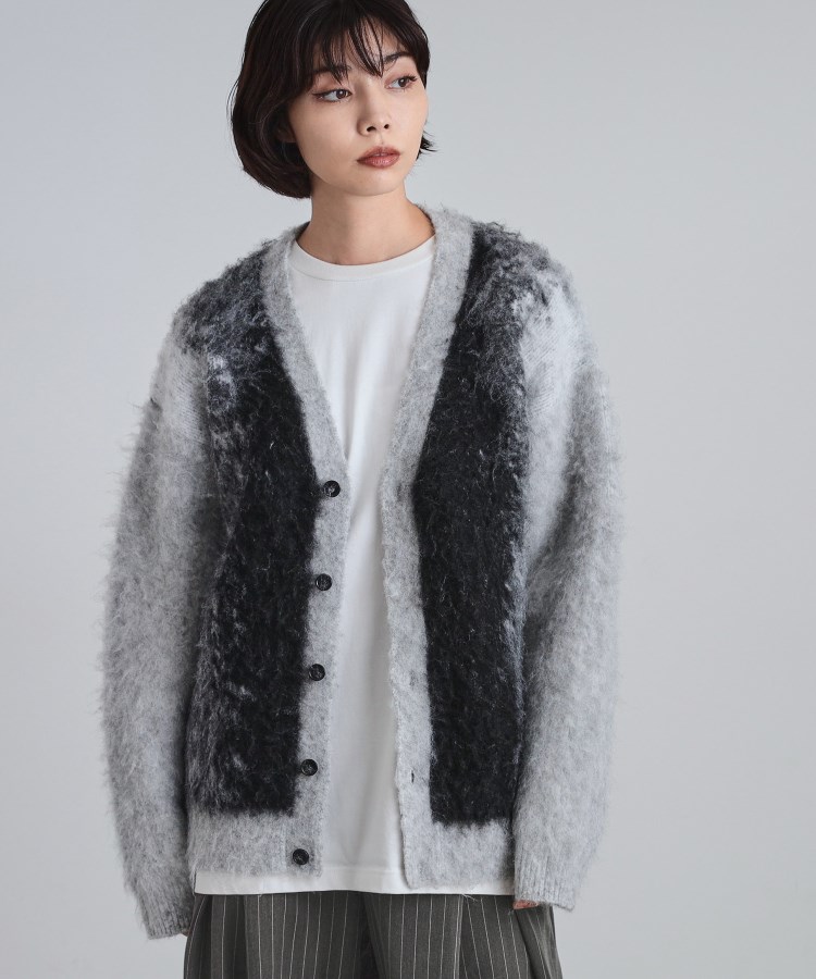 ボールドストライプシャギーニットVカーディガン（カーディガン/ボレロ