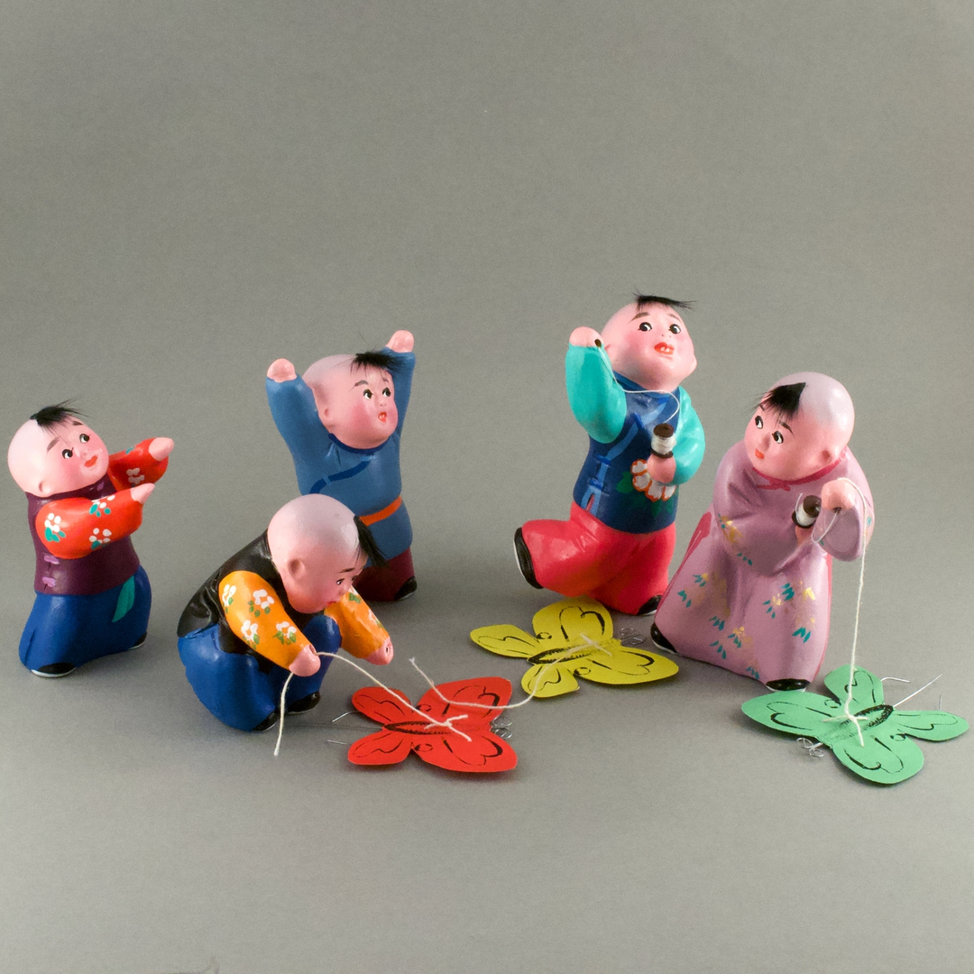 アンティーク 中国骨董 民芸品 天津泥人張彩塑 工作室経営部 凧揚げ