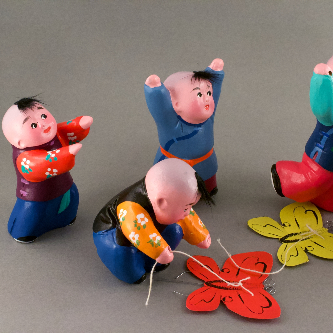 アンティーク 中国骨董 民芸品 天津泥人張彩塑 工作室経営部 凧揚げ