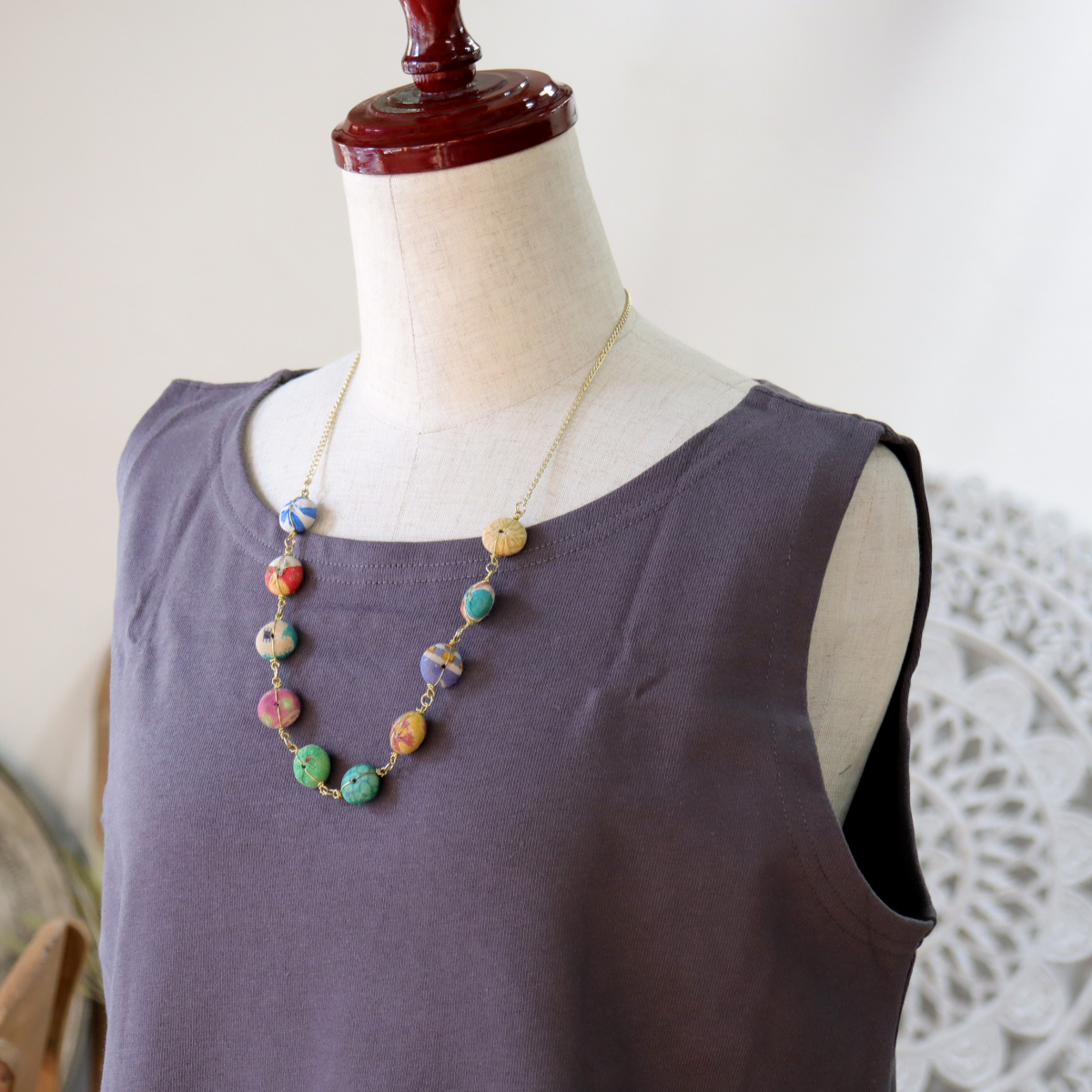 キリムスタイル / リサイクルサリー クラフトビーズ ネックレス