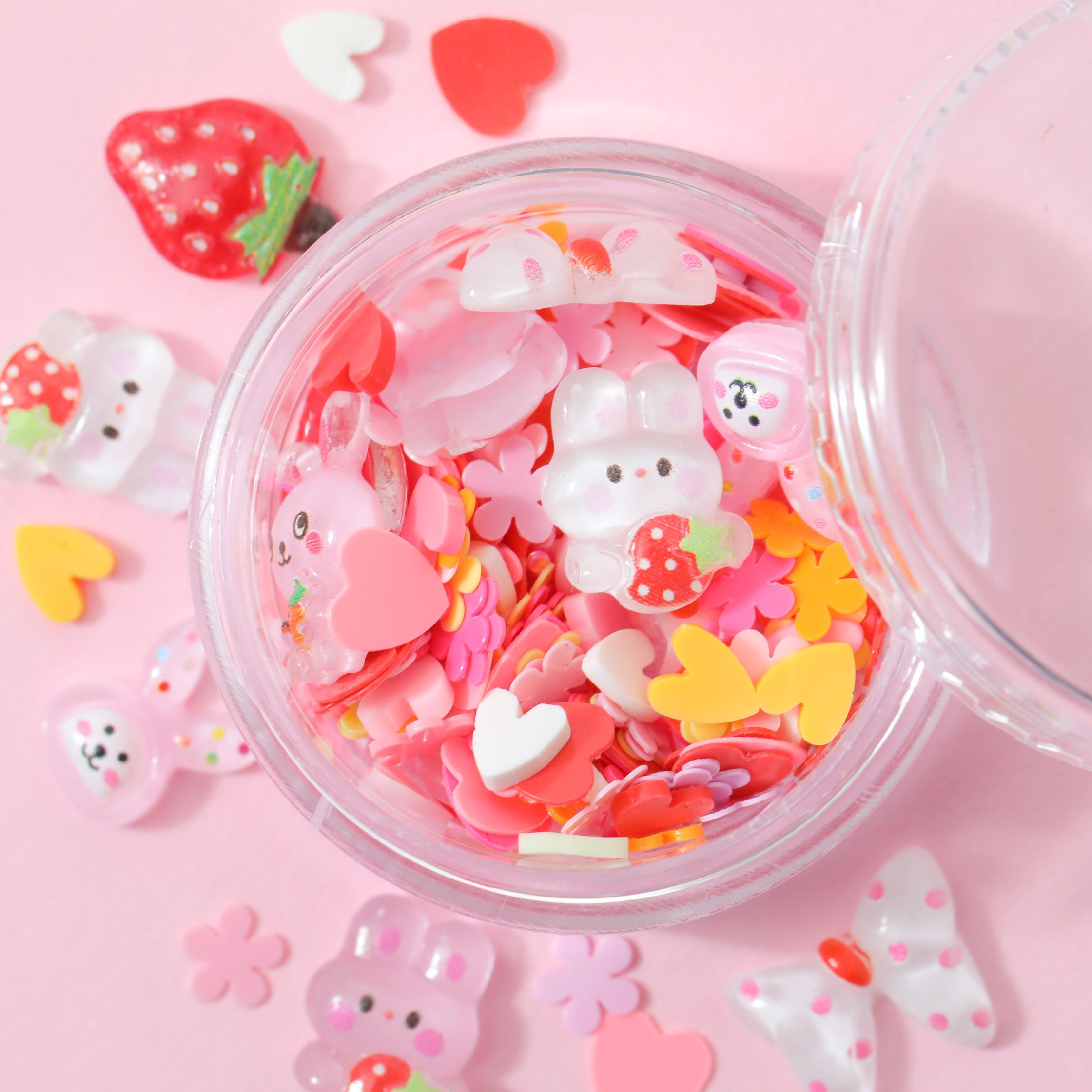 レジン 封入 パーツミックス うさぎ いちご リボン 樹脂パーツ ケース