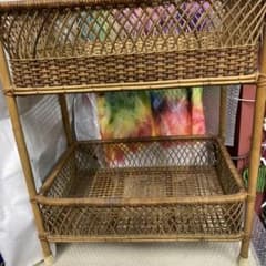 籐 ラタン 2段 ランドリーラック 脱衣かご 脱衣籠 古家具 レトロ家具