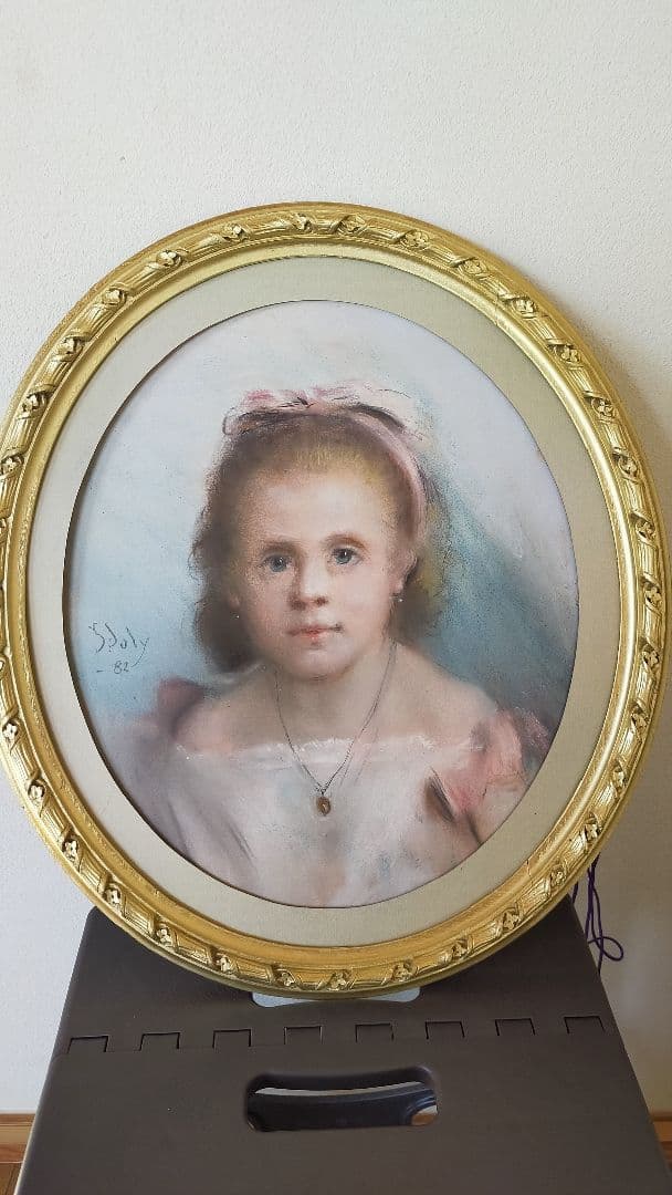 アンティークパステル画　 少女の肖像画 Une petite fille mignonne』 小さなお嬢様の肖像画 - 薔薇と天使の