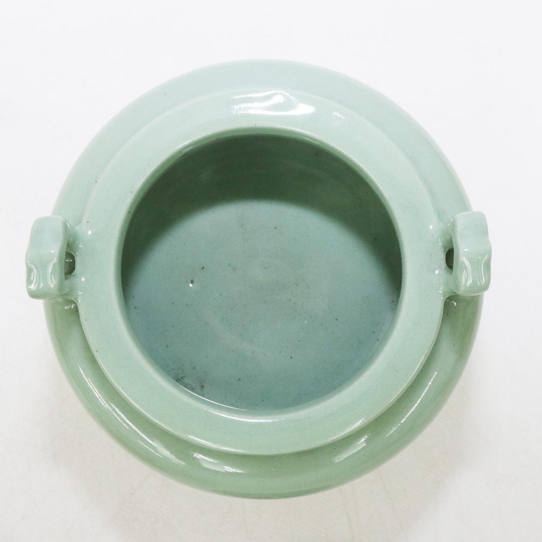 初代 諏訪蘇山 作 青磁 立耳 香炉 共箱 共布 鳳凰透火舎 帝室技芸員