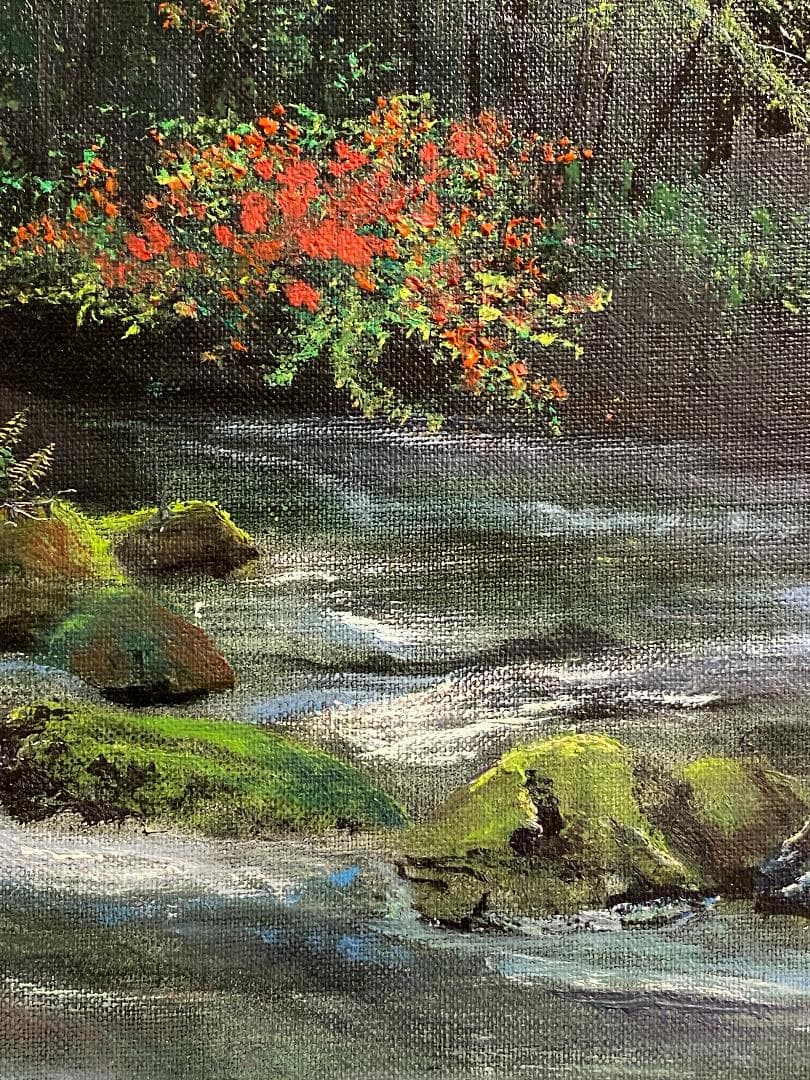 真作」北川欽造「三乱の流れ」風景画 絵画 油彩画 額装 サイン有り F10