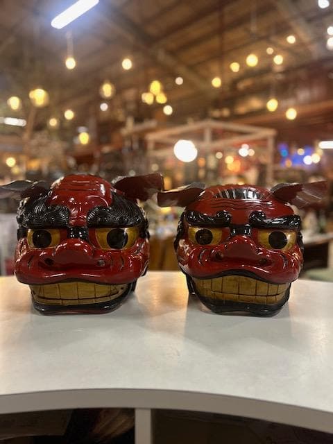 獅子頭　獅子舞　雄・雌　縁起物　実物木彫 Yahoo!オークション - 獅子 獅子頭 獅子舞 雄 雌 幅28cm 幅26cm 祭