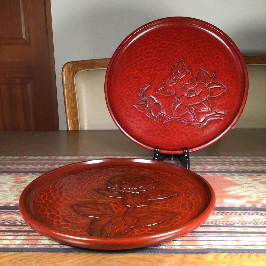 『フォロうー特価』　鎌倉彫　八勝堂　× 陽堂　お盆　2枚 鎌倉彫の鎌倉彫 お盆 | 鎌倉彫陽雅堂 公式オンラインショップ 伝統工芸