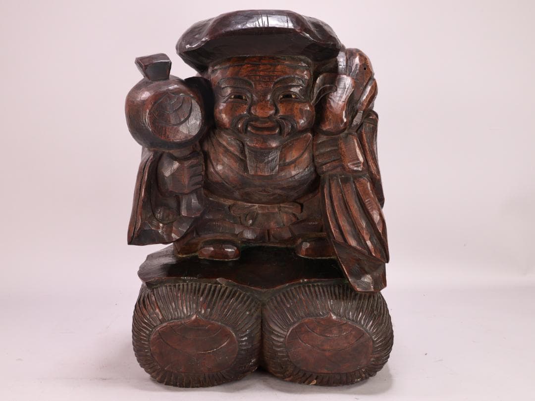 BK201 時代木彫 江戸期 大隅源義縄 作 恵比寿像 大黒像 玉眼 江戸