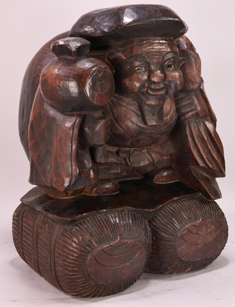 BK201 時代木彫 江戸期 大隅源義縄 作 恵比寿像 大黒像 玉眼 江戸