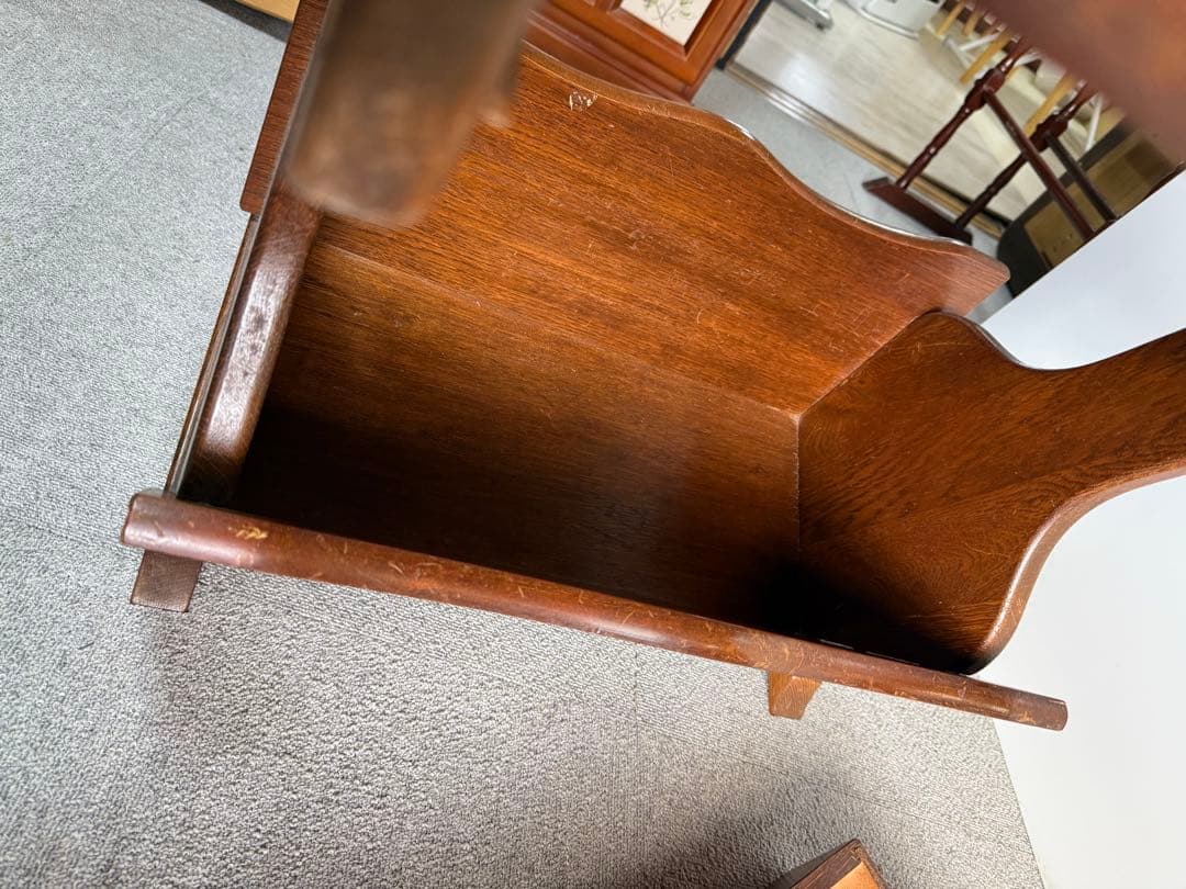 ヴィンテージ 両面引き出し マガジンラック付サイドテーブル W60 木製