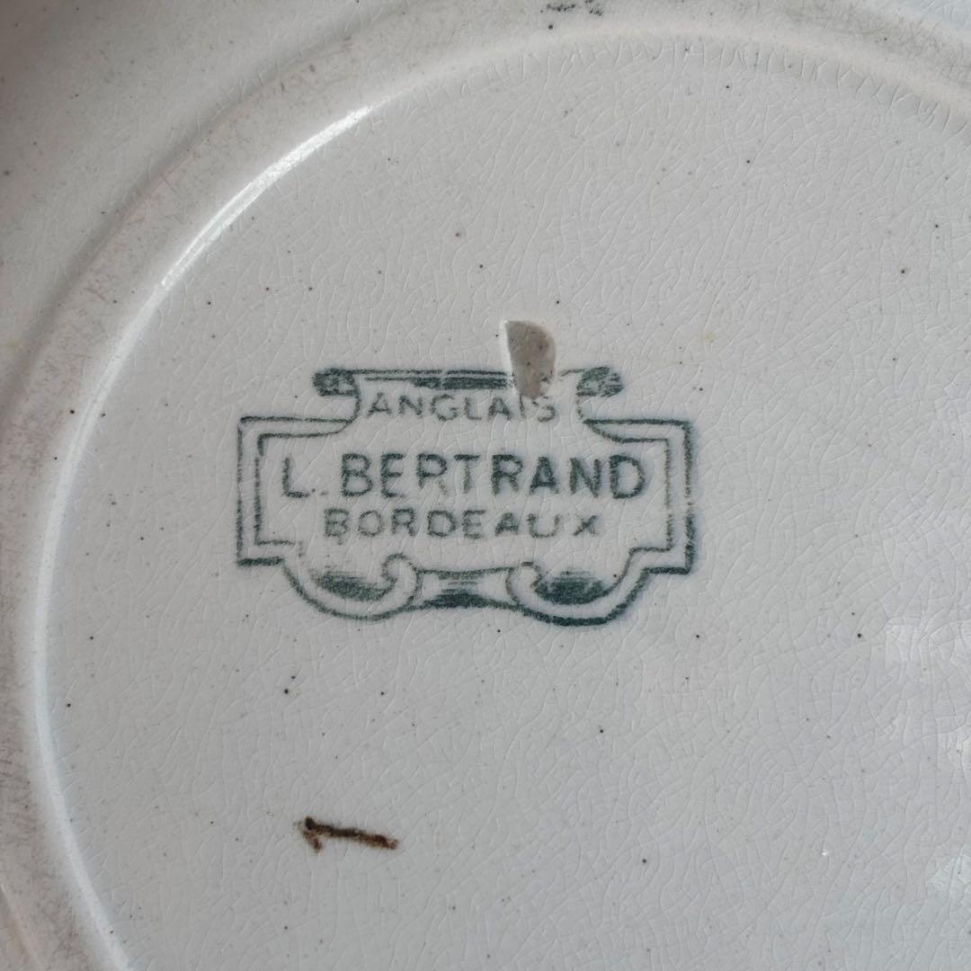 希少 フランスアンティーク ボルドー窯 グリーンの花絵 が美しい深皿B