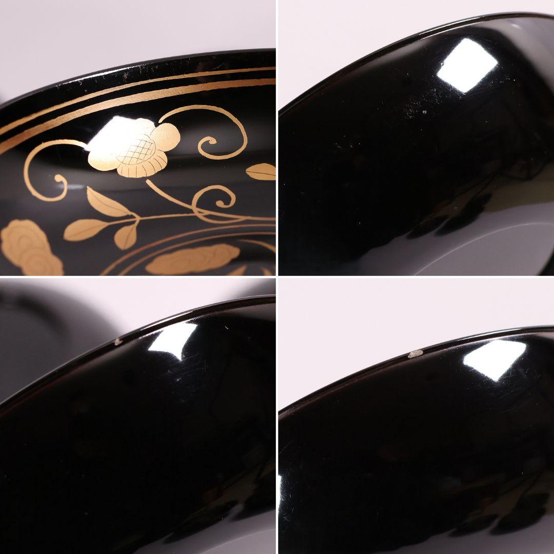 MA723】木製漆器 長寛写 金蒔絵 黒塗木皿 二十客 吉祥鶴 菓子皿 小皿