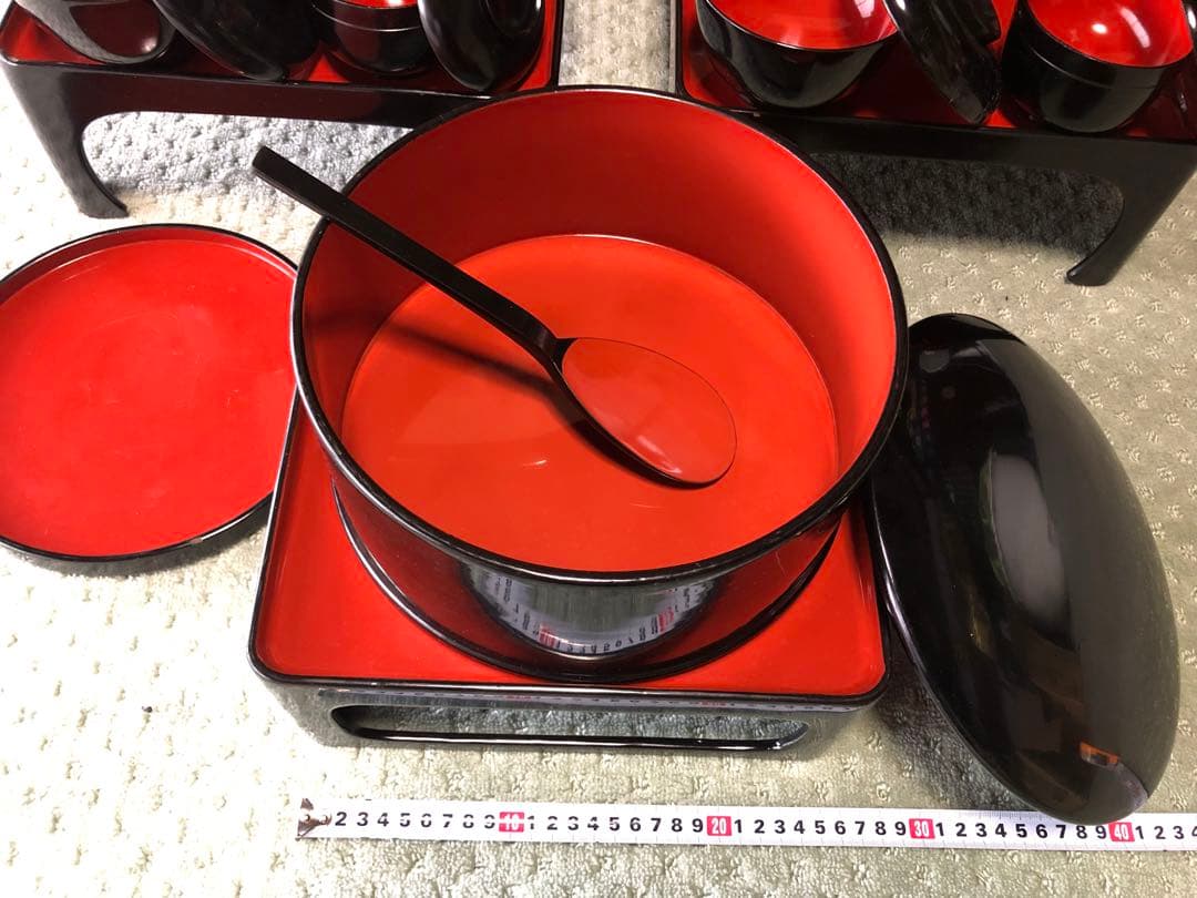 お膳 お椀 5膳 おひつ しゃもじ お盆 セット 木製収納箱付き 骨董品