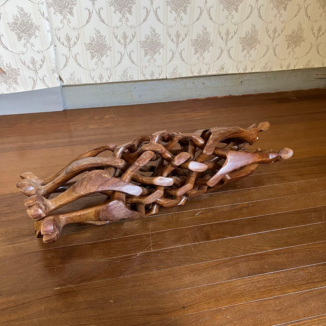 アンティーク】木彫 一本彫り 駱駝型 折り畳み式 花台 ラクダ 置物