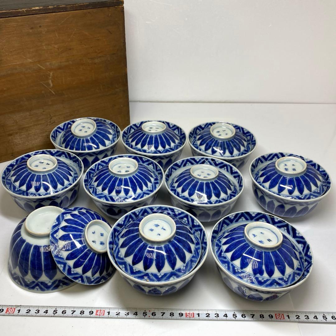 古伊万里　染付蓋茶碗　トヒチル　W11.5cm/10cm 東N7-1026☆2F it-6870a6389cf3f-1200.jpg