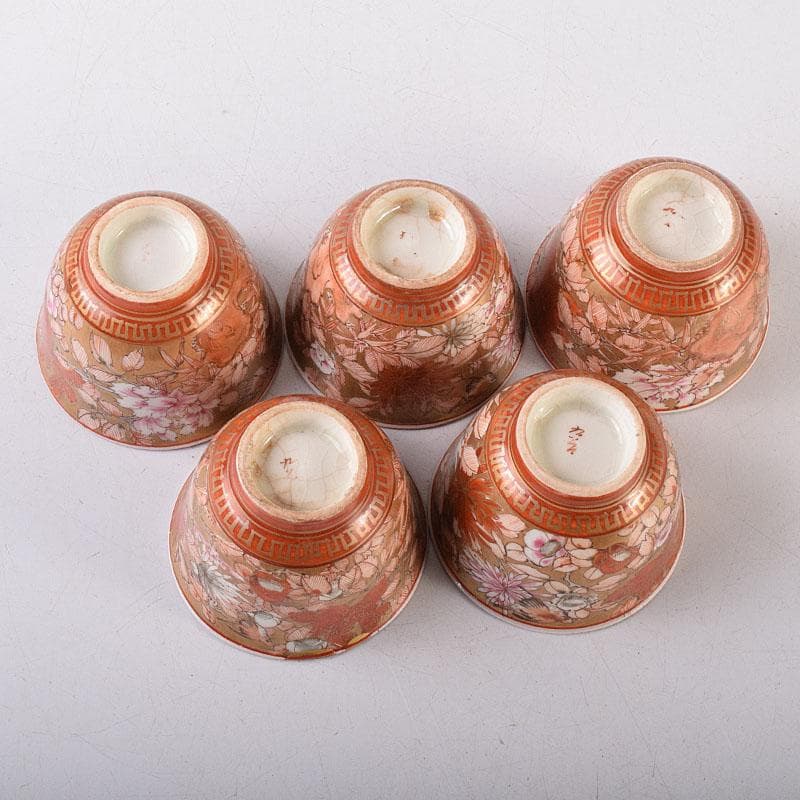 九谷焼 古九谷 赤絵金彩 花鳥文 煎茶碗 五客 D R8651 - メルカリ