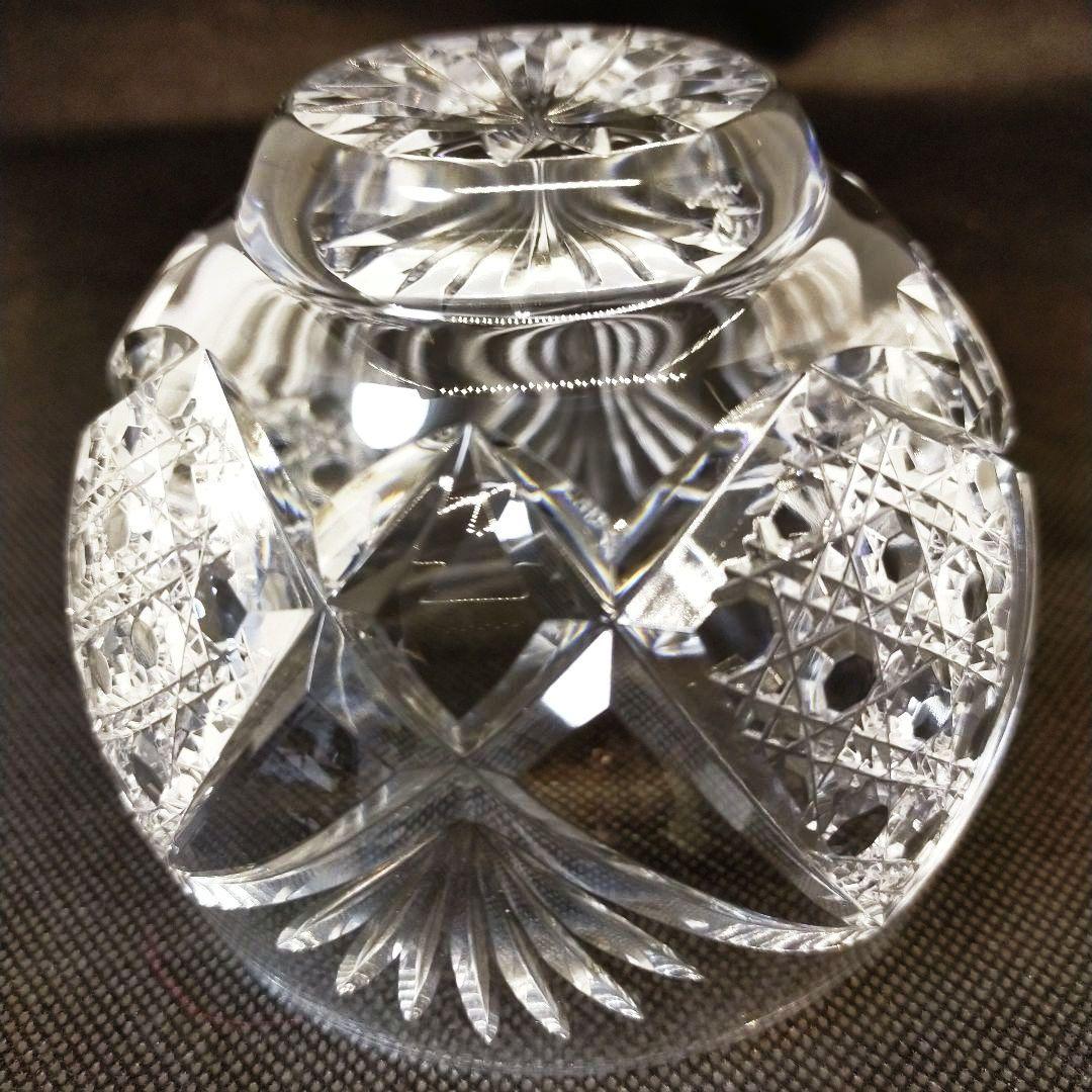 江戸切子 最高級 人気作家 黒川昭男作 菱矢来駕篭目 小鉢 サイン有り