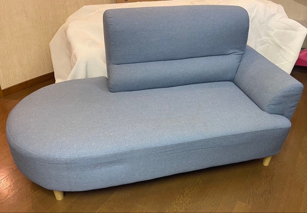 片肘右カウチ　ソファ　ライトブルー カウチ片肘二人掛けソファー ブルーグレー ライトブルー 色 スエード