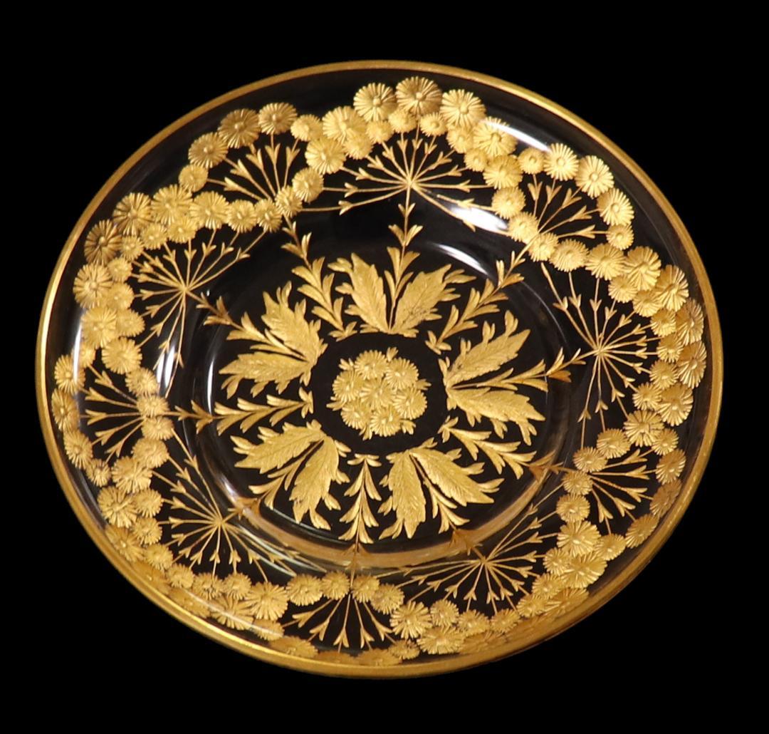 オールド・バカラ 1890年頃 高級圧巻 金彩花柄トレー 小物入れ