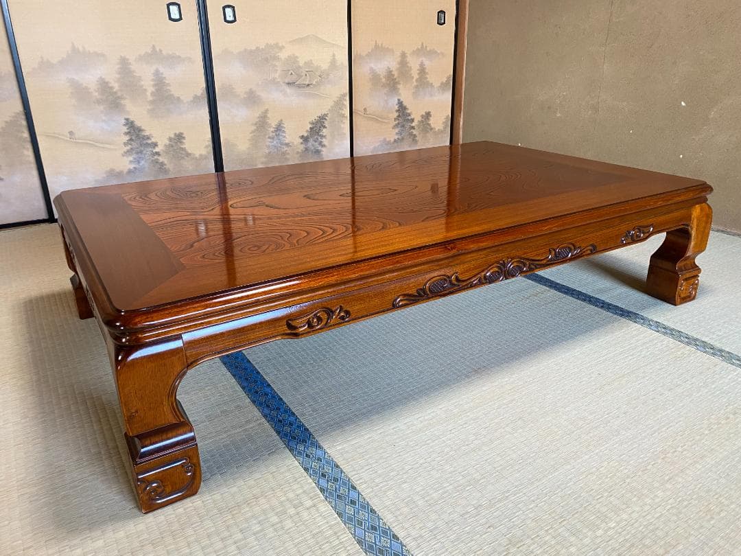 大型和机 135 高級書斎机 デスク ダークブラウン trn 片袖机 ワゴン付き 社長机