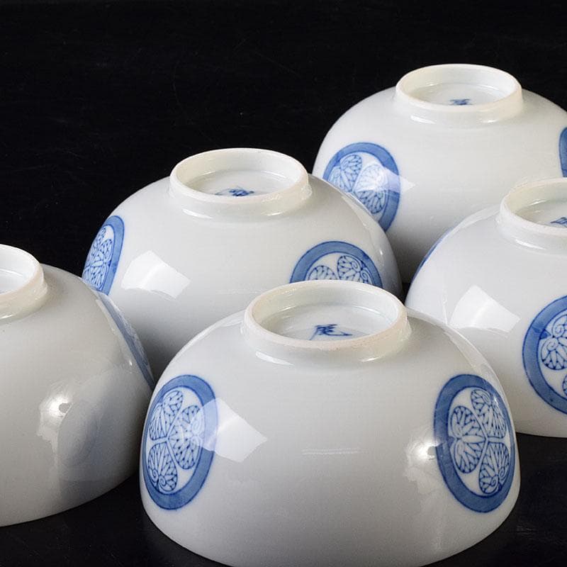 瀬戸焼古陶園竹鳳窯伊藤伊平作 染付葵紋汲出茶碗五客共箱C7352