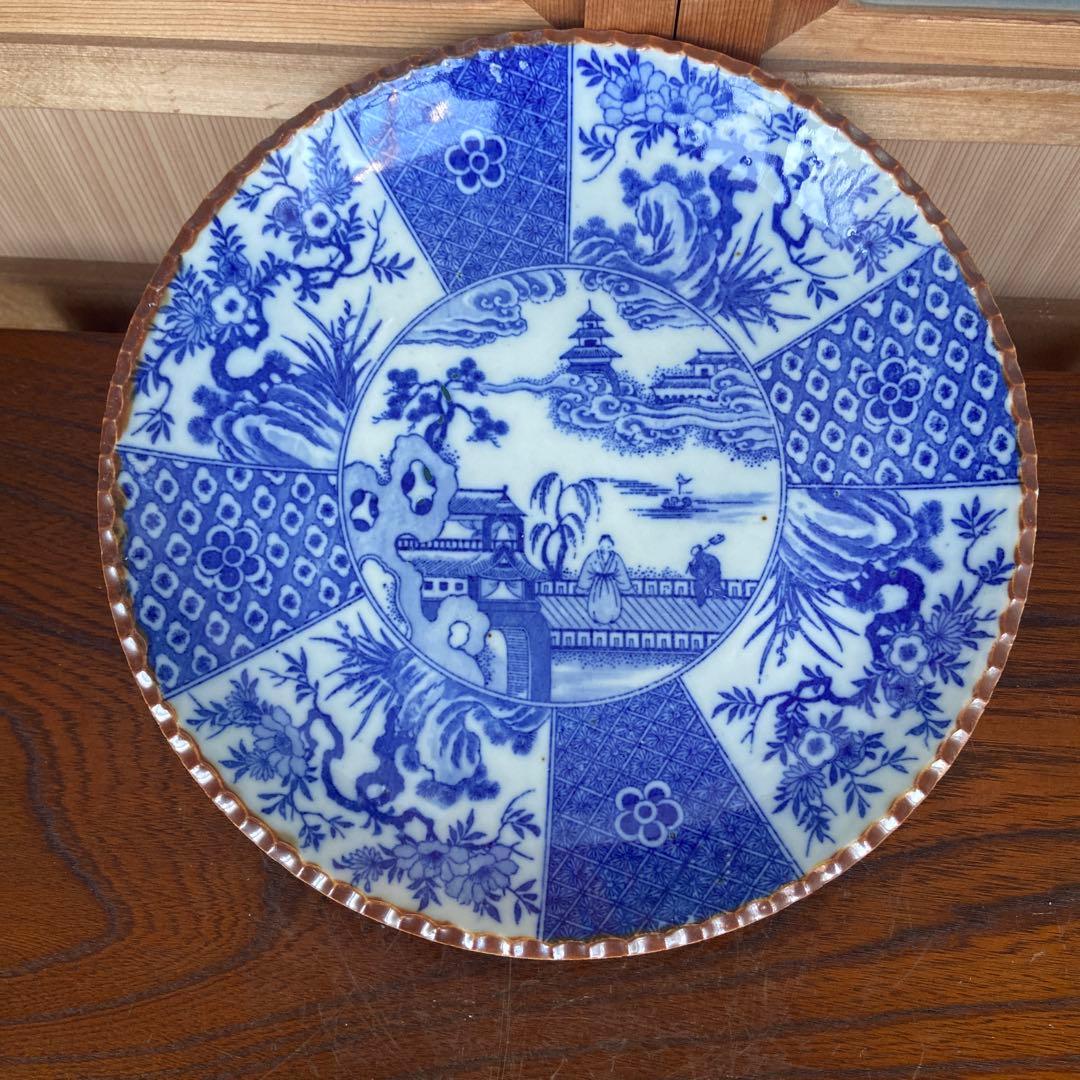 古伊万里染付印判水辺楼閣花図輪花皿 - メルカリ